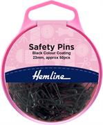 50 hardened steel safety pins, black